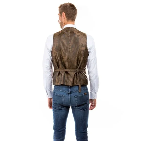 Luxury Notch Lapel Tweed Vest w/ Adjustable Strap Includes Bowtie, Tan - Picture 3 of 5